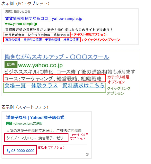 広告表示オプション　表示例
