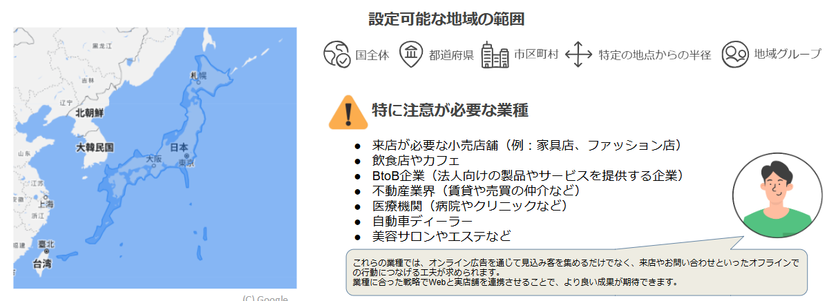 リスティング広告のチェックリスト：配信先地域の設定可能範囲と注意事項
