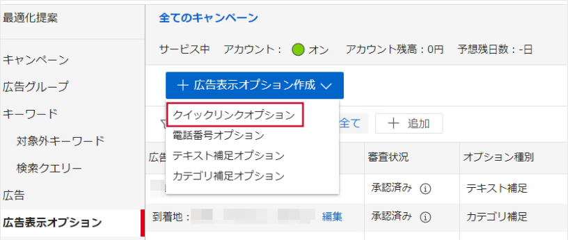 管理画面　広告表示オプション作成